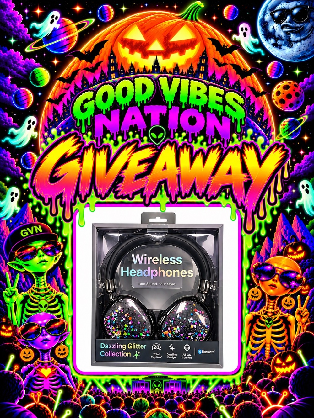 Good Vibes Nation Black Wireless Headphones Giveaway